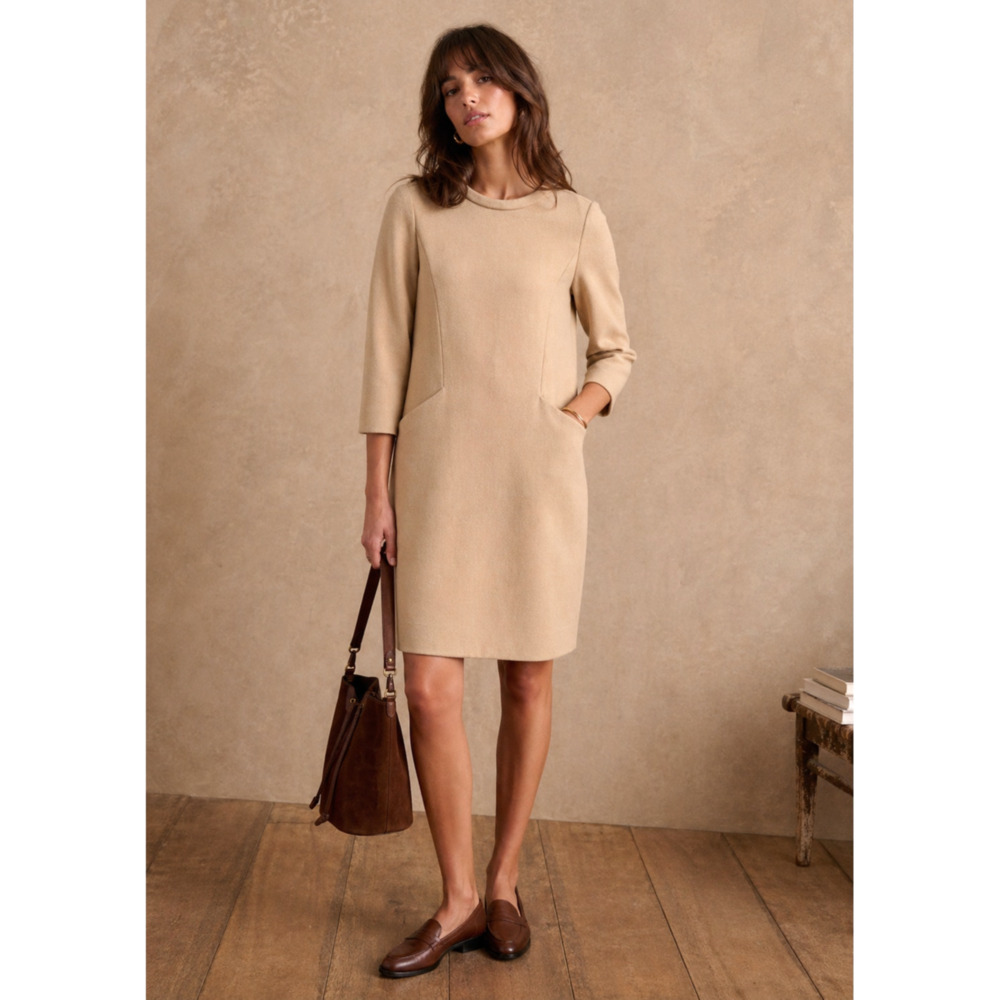 Vintage 60s Mod Wool Shift S Dress Nicholas Ungár Minimalist Architectural Beige